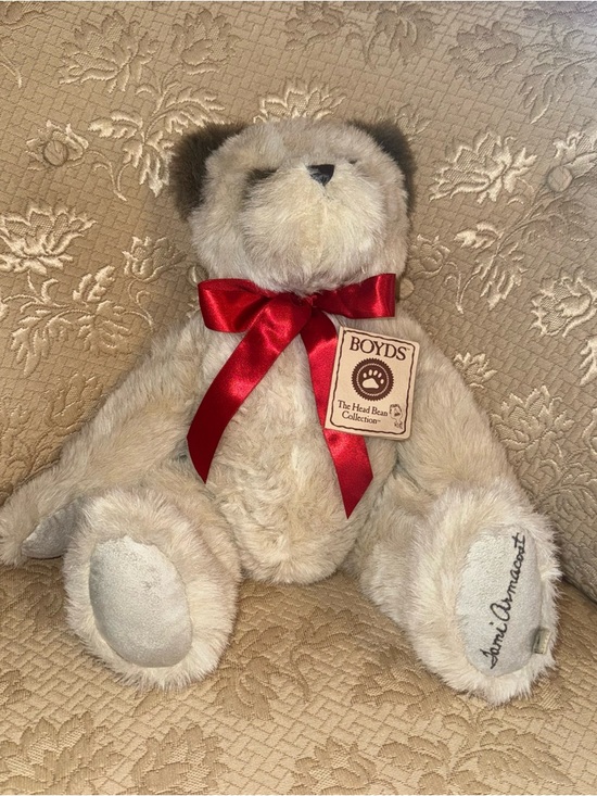 Boyds Bears Other - Boyds Bear Thomas Albert Plush Teddy Cream Red Bow Head Bean Collection